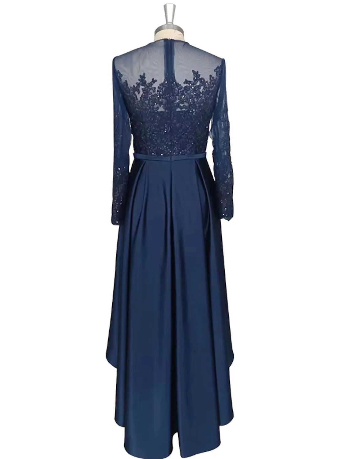 Aimishang  A-Line Cocktail Dresses Elegant Dress Wedding Guest Party Wear Asymmetrical Long Sleeve Jewel Neck Satin with Crystals Appliques