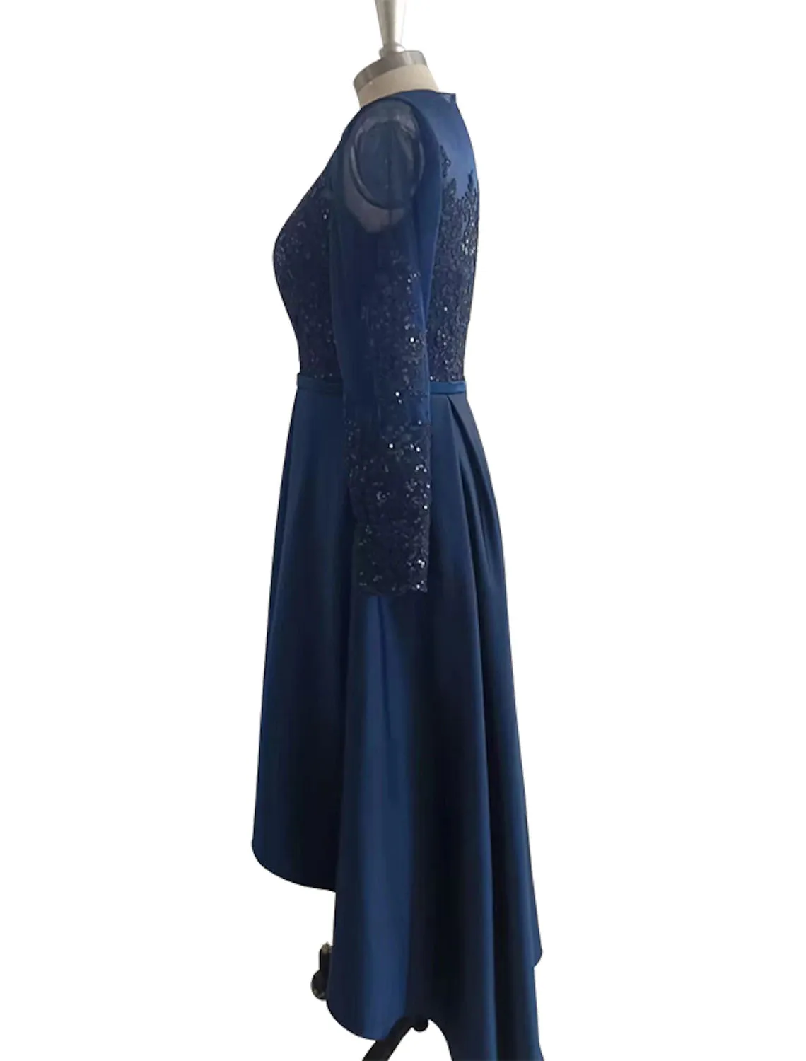 Aimishang  A-Line Cocktail Dresses Elegant Dress Wedding Guest Party Wear Asymmetrical Long Sleeve Jewel Neck Satin with Crystals Appliques