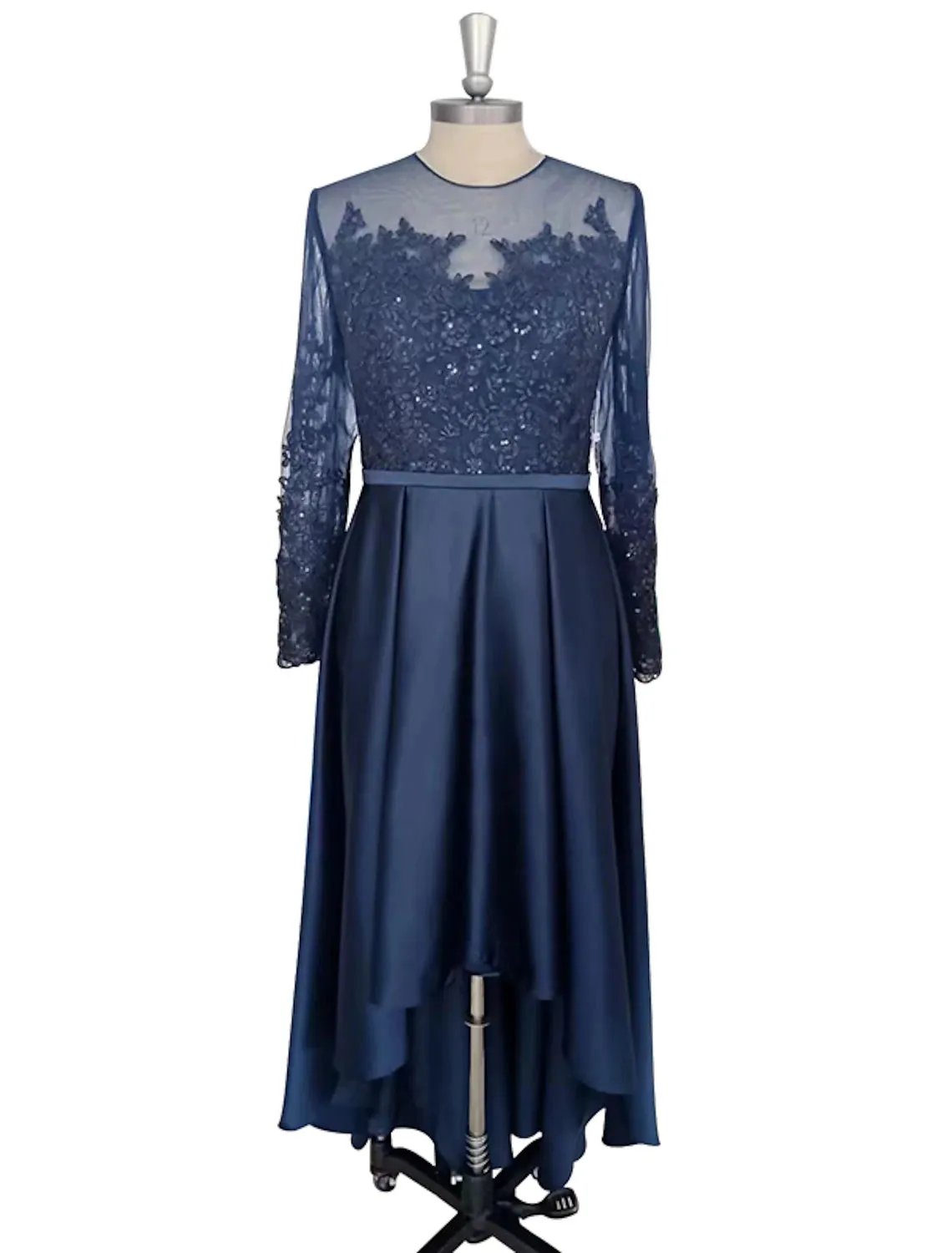 Aimishang  A-Line Cocktail Dresses Elegant Dress Wedding Guest Party Wear Asymmetrical Long Sleeve Jewel Neck Satin with Crystals Appliques