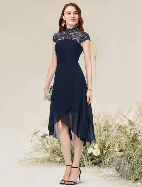 Aimishang  A-Line Cocktail Dresses Flirty Dress Homecoming Asymmetrical Sleeveless Jewel Neck Chiffon with Lace Insert