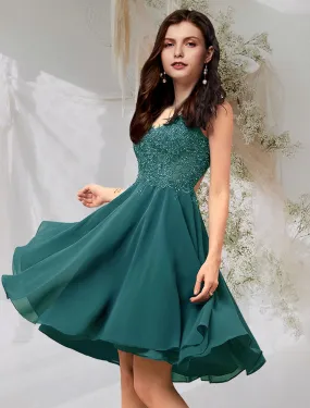 Aimishang  A-Line Cocktail Dresses Flirty Dress Homecoming Graduation Short / Mini Sleeveless V Neck Chiffon Backless with Beading Lace Insert