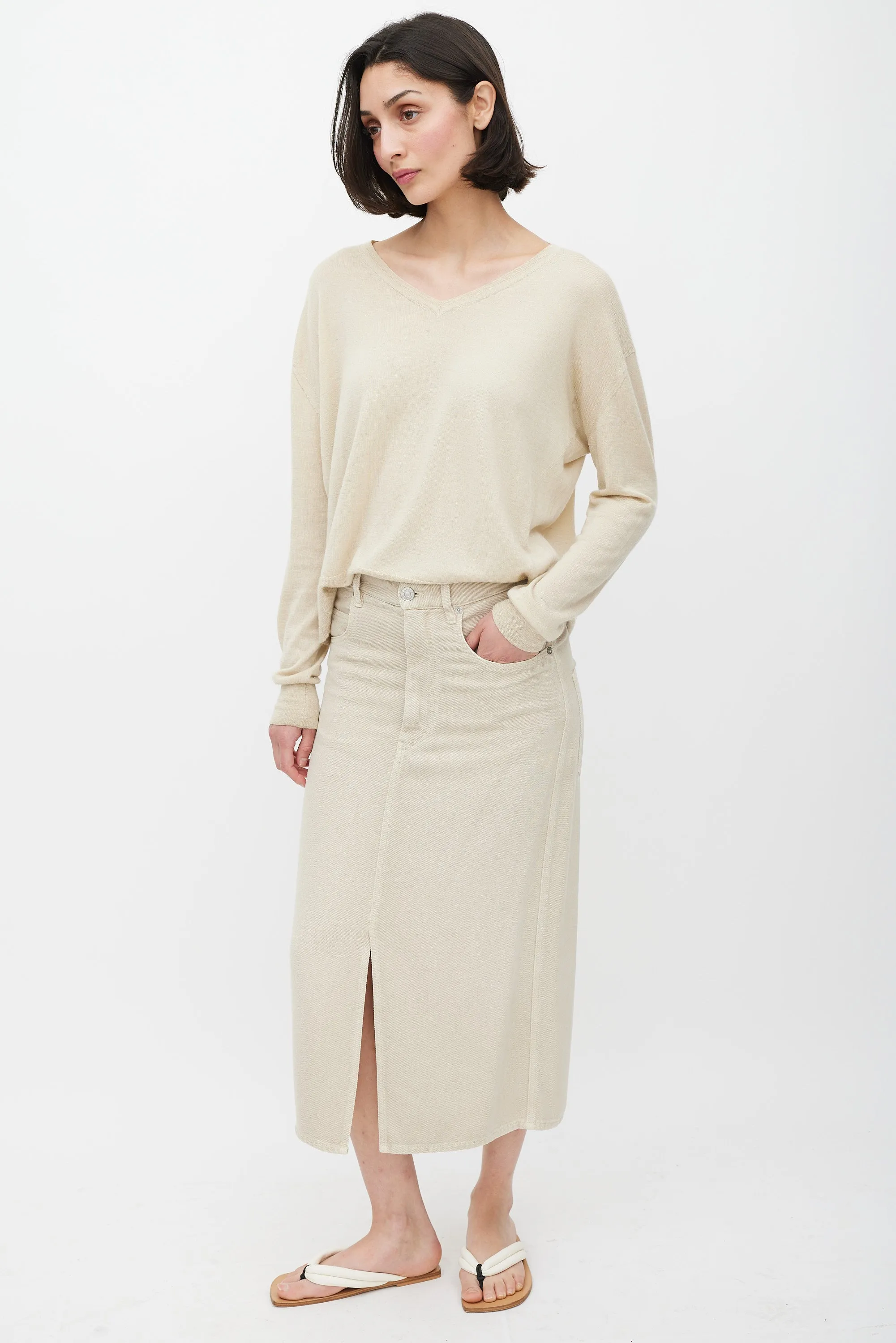 Beige Slit Maxi Skirt