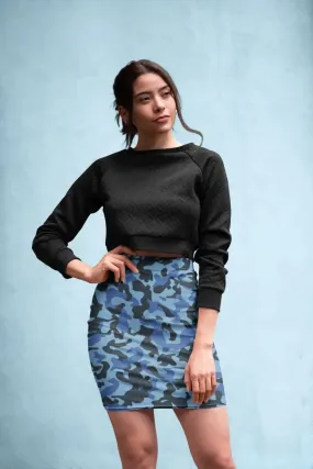 Blue Camo Pencil Skirt
