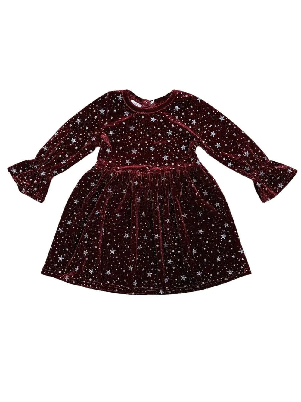 Burgundy Starry Night Velvet Flare Girls Dress