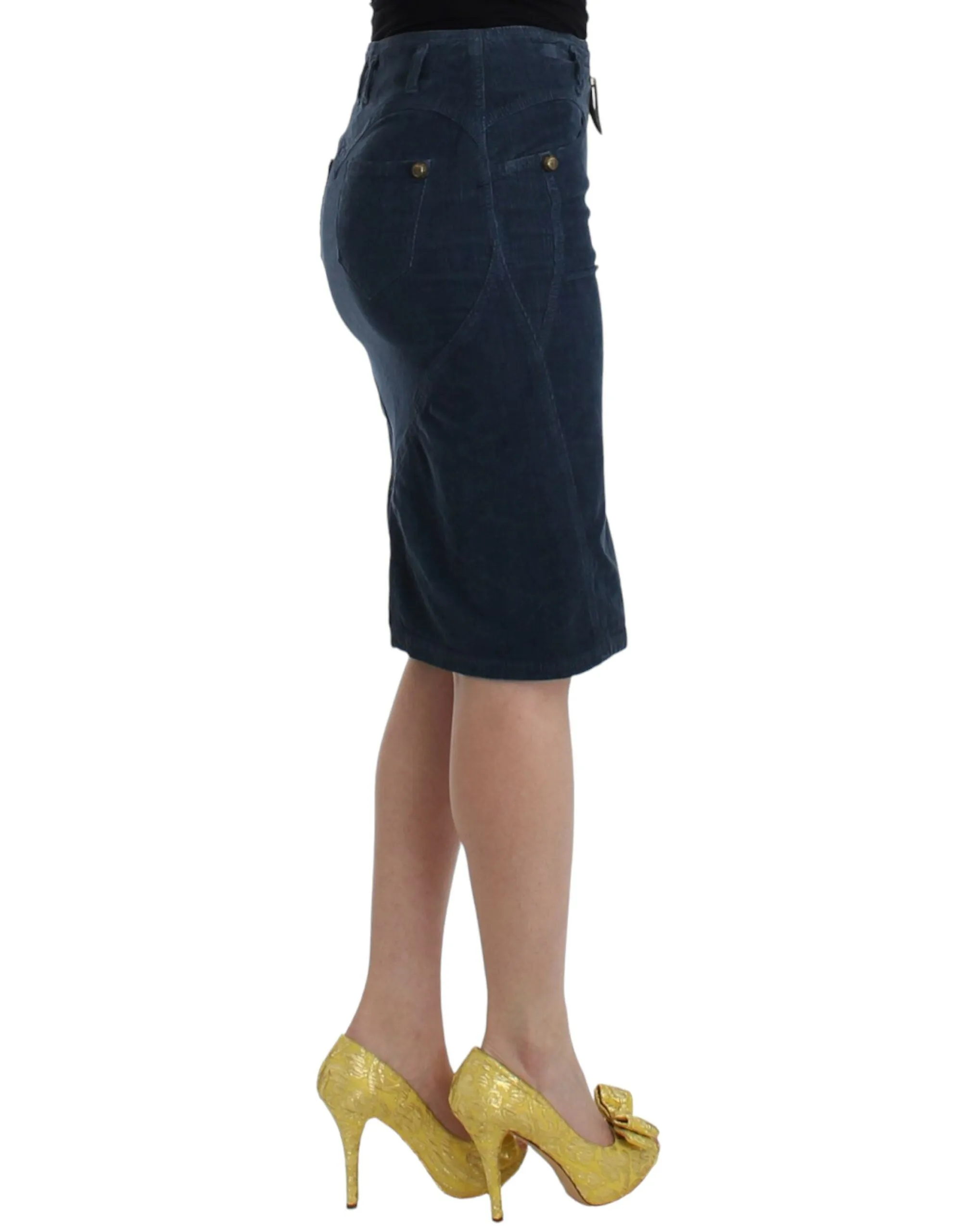 Cavalli Blue corduroy pencil skirt