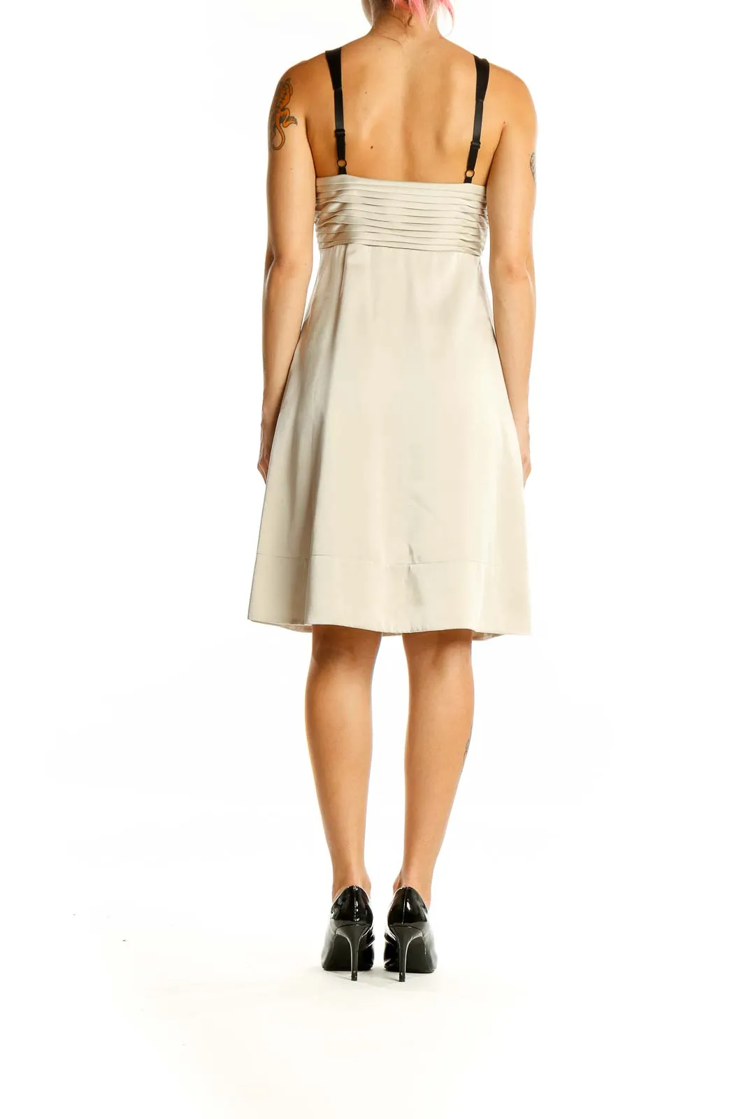 Cream Embellished V-Neck Cocktail Dress
