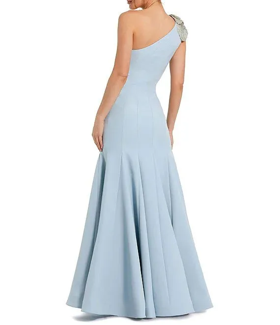 Crepe One Shoulder Sleeveless Flower Applique Gown Cocktail Dresses