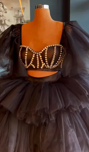 Davina Black Tiered Evening Dresses