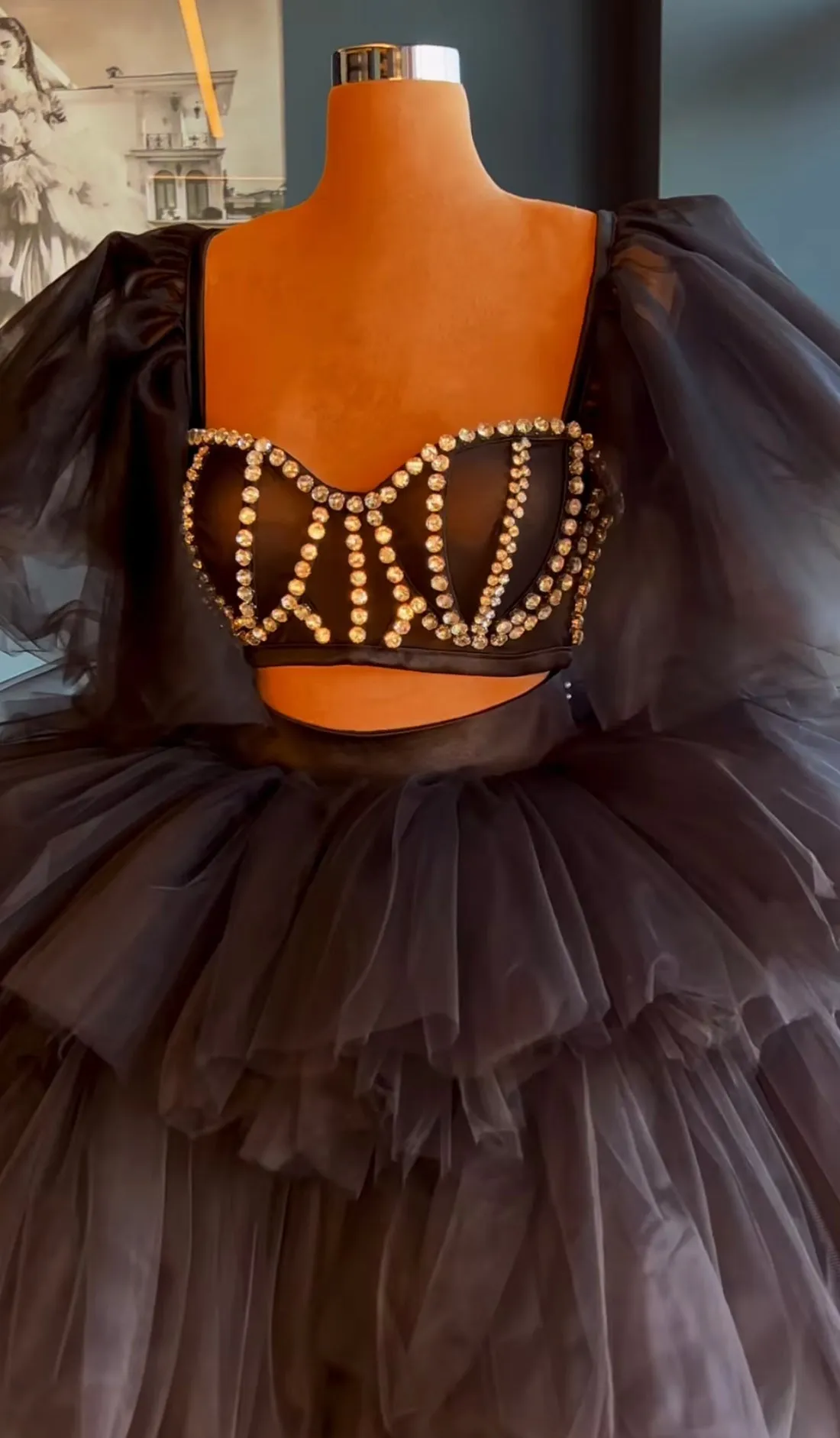 Davina Black Tiered Evening Dresses