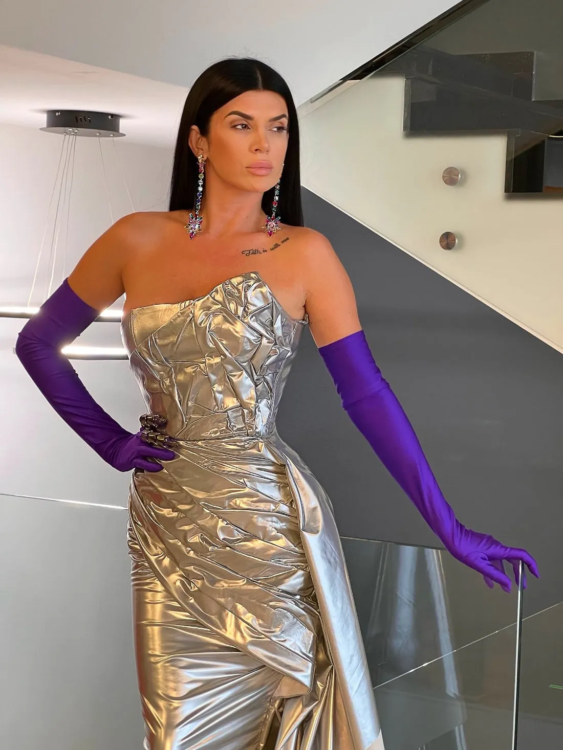 Elyse Sliver Evening Dresses  with Gloves