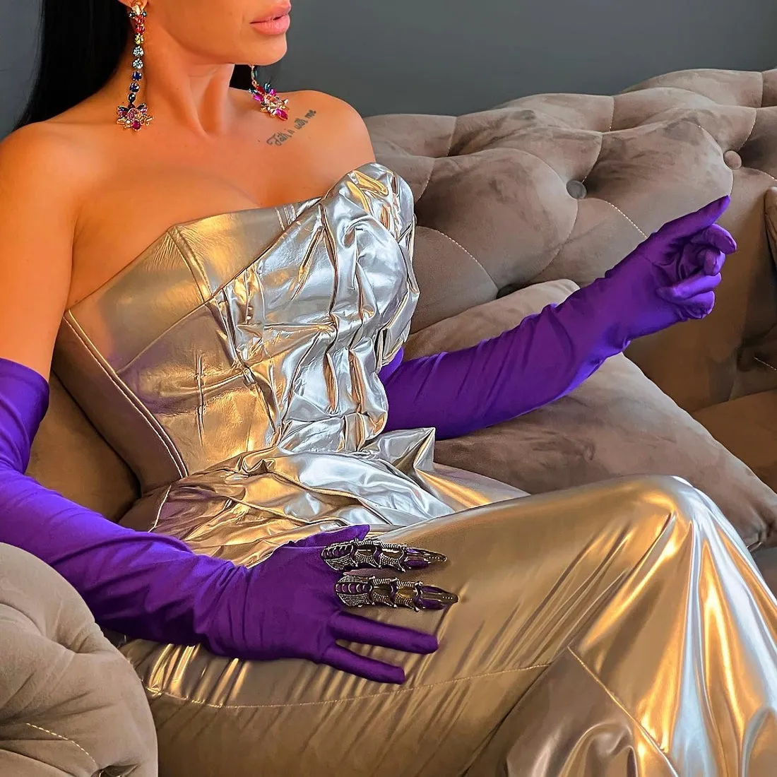 Elyse Sliver Evening Dresses  with Gloves