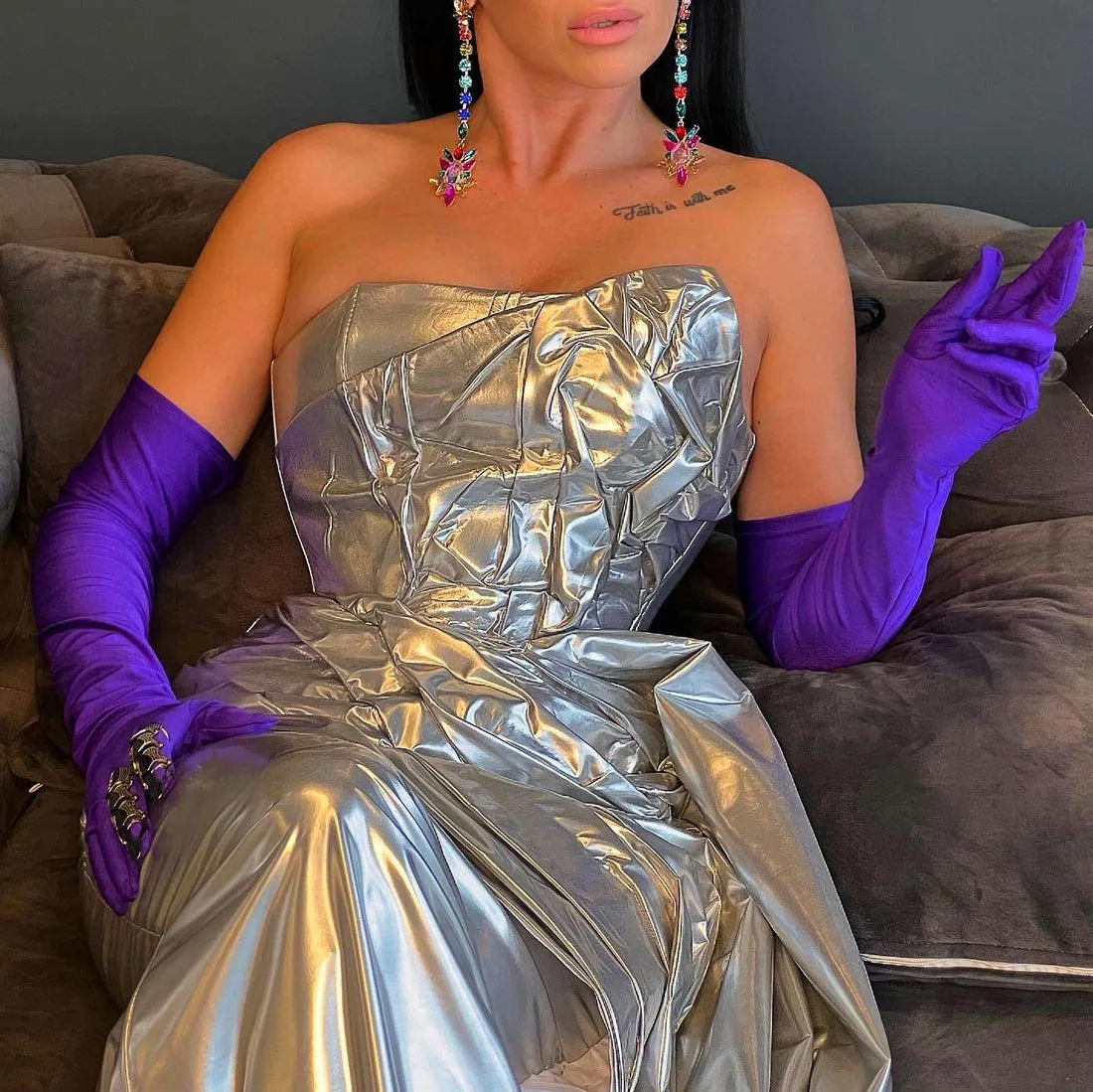 Elyse Sliver Evening Dresses  with Gloves