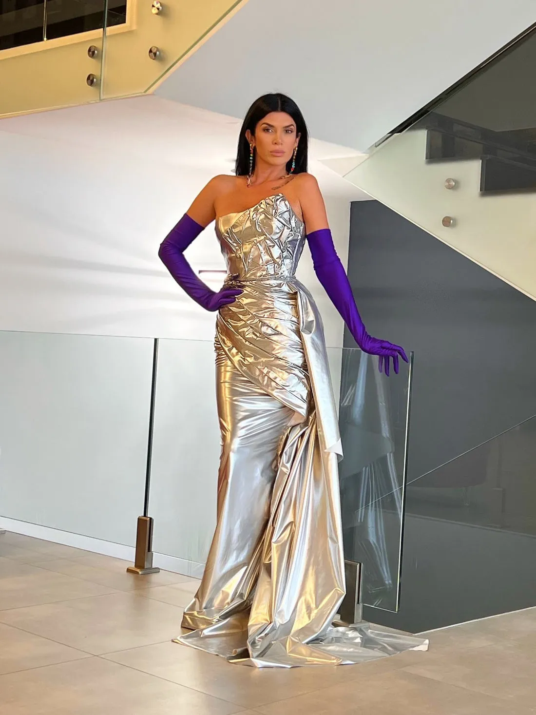Elyse Sliver Evening Dresses  with Gloves
