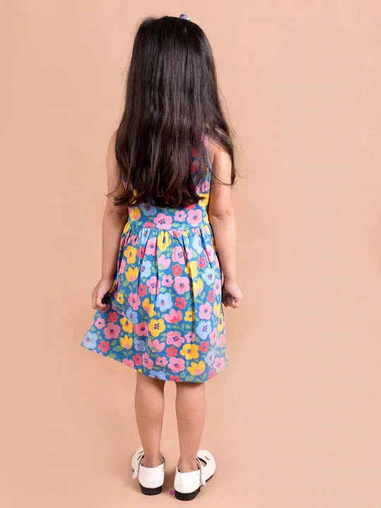 Girls Multicoloured Pack Of 2 Round Neck Gathered Or Pleated Cotton Fit Flare - Ps Peaches