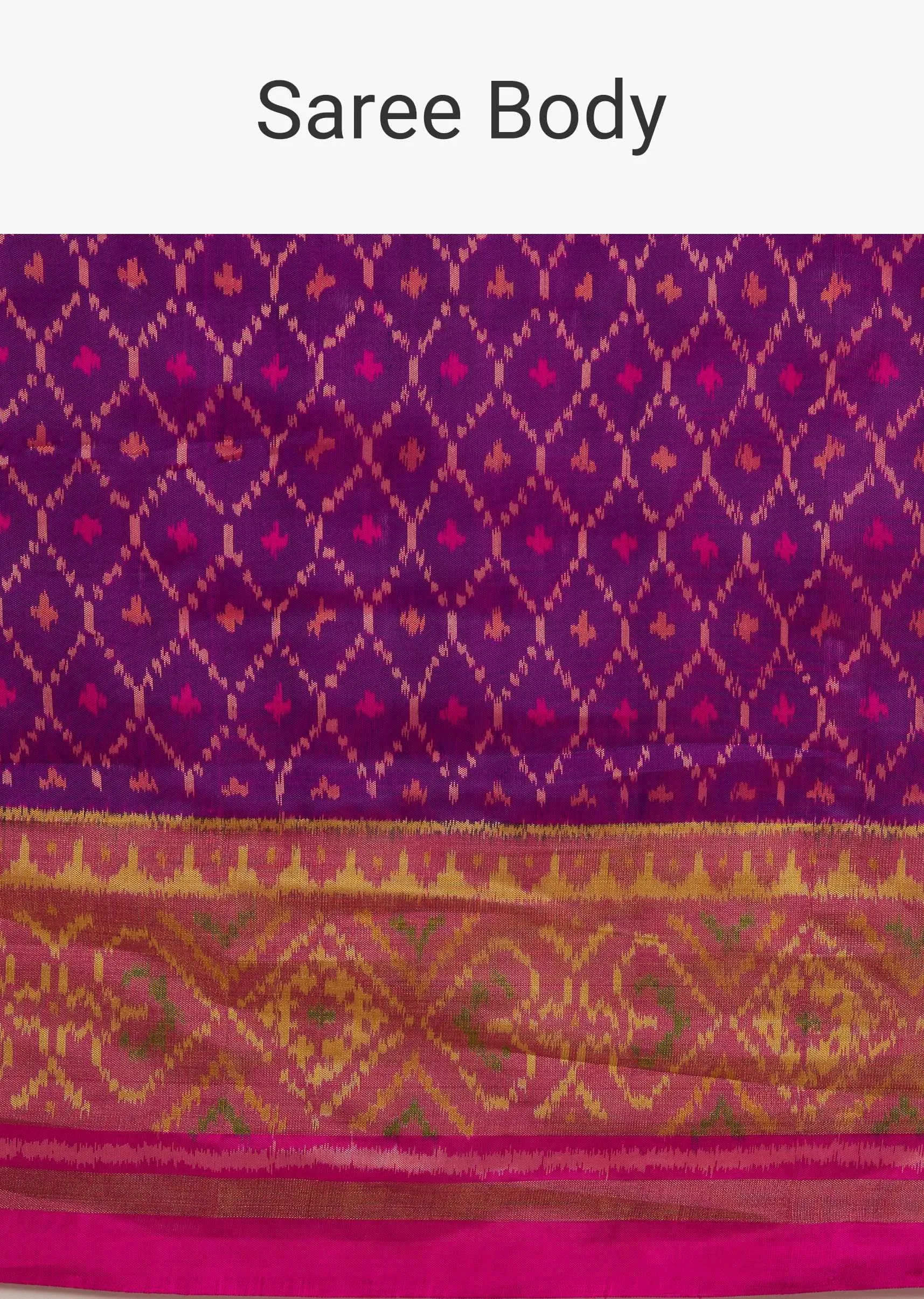 Grape Purple Saree In Silk With Ikat Weave Patola Work