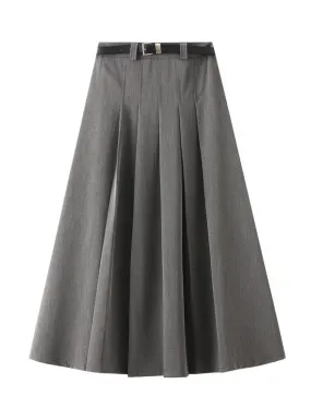 High Waist and Slim Casual Pleated Skirt with Belt