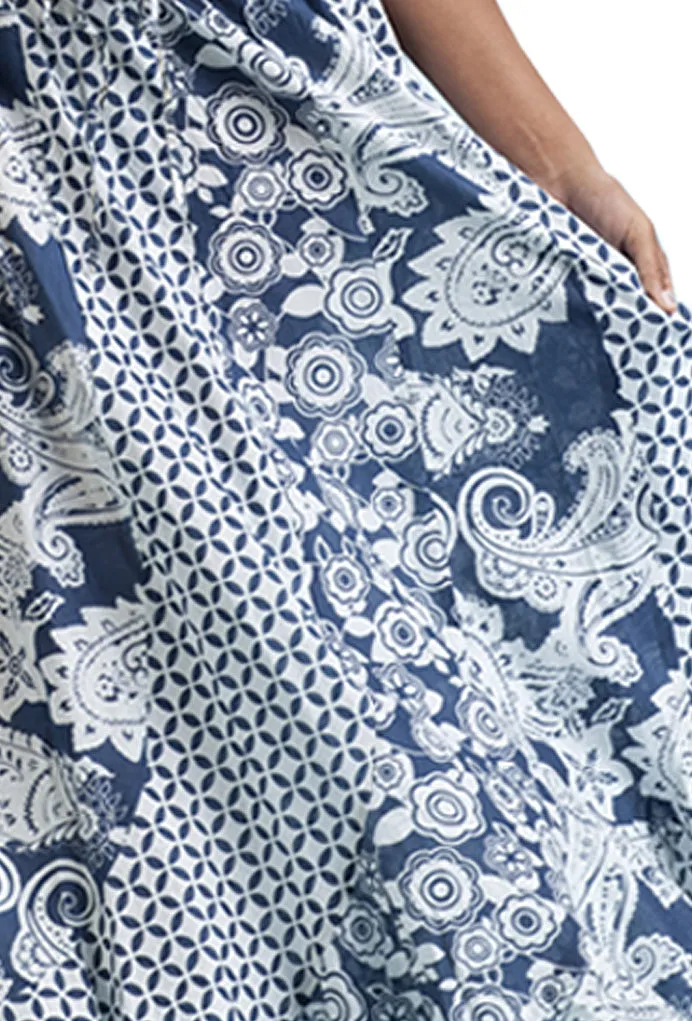 La Cera 100% Cotton Voile Mixed Printed Maxi Skirt