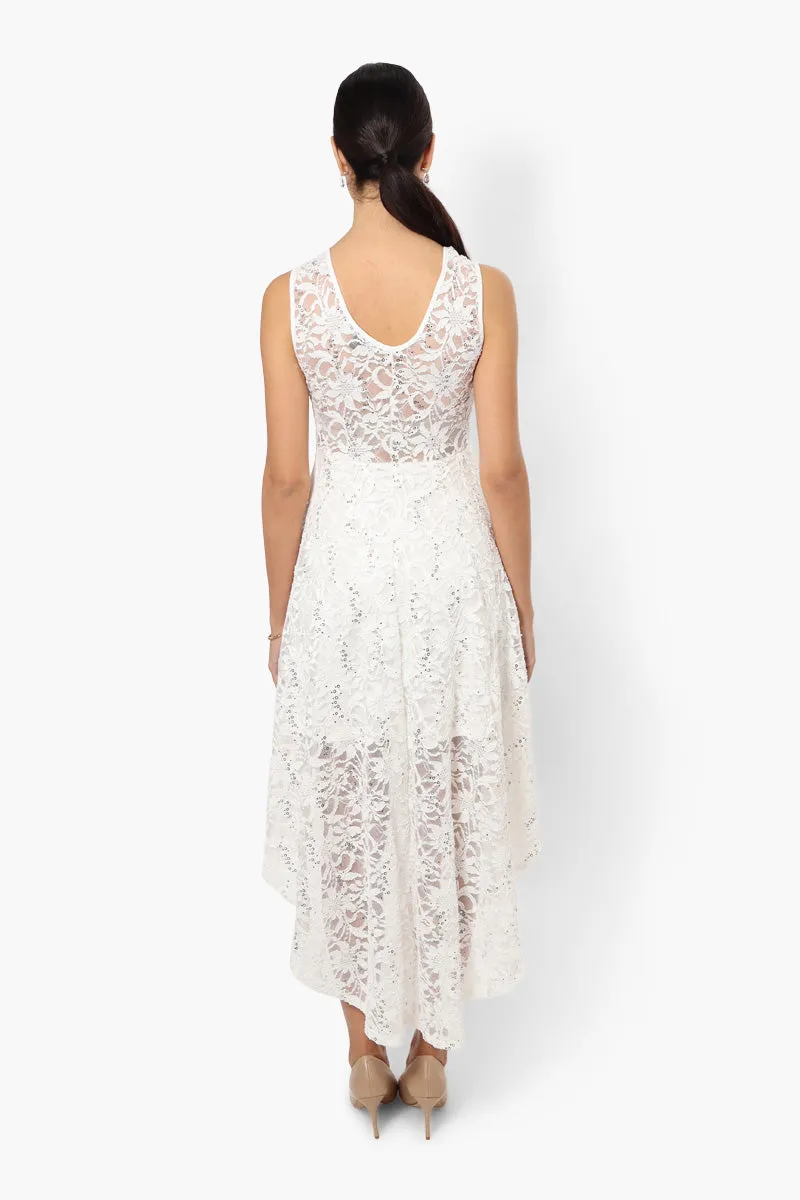 Limite High Low Lace Sequin Cocktail Dress - White