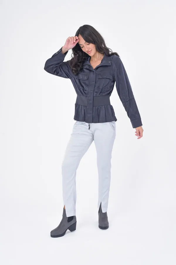 Marrakech Solara Viscose Satin Peplum Jacket RR 50590VS | Gunmetal
