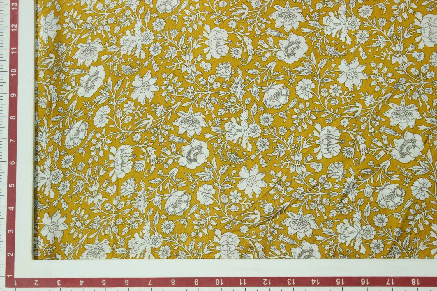 Mustard Yellow Printed Silk Satin  Fabric