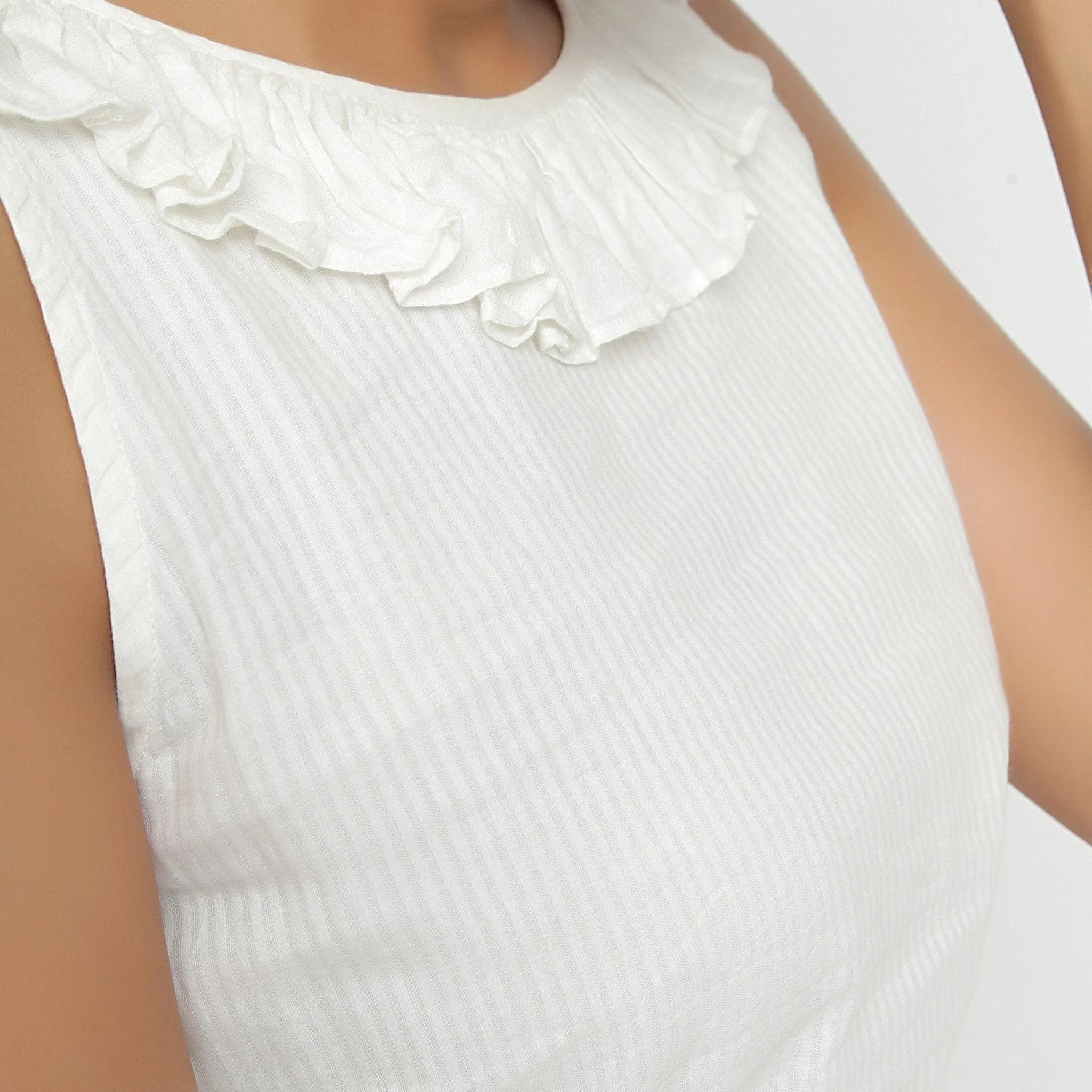 Off-White Ruffled 100% Cotton Sleeveless Peplum Top