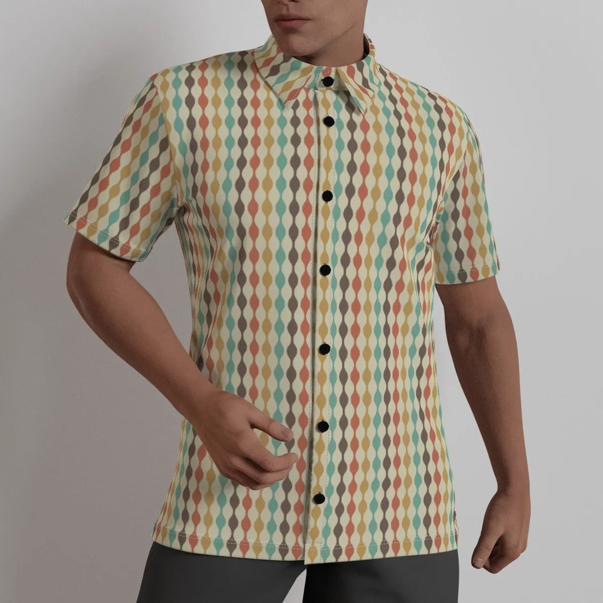 Retro Shirt Men, Retro Top Men, 60s Top Men, 60s style shirt, Wavy Stripe Shirt Men, Geometric Shirt Men, Mid Century Top, 60s inspired Top