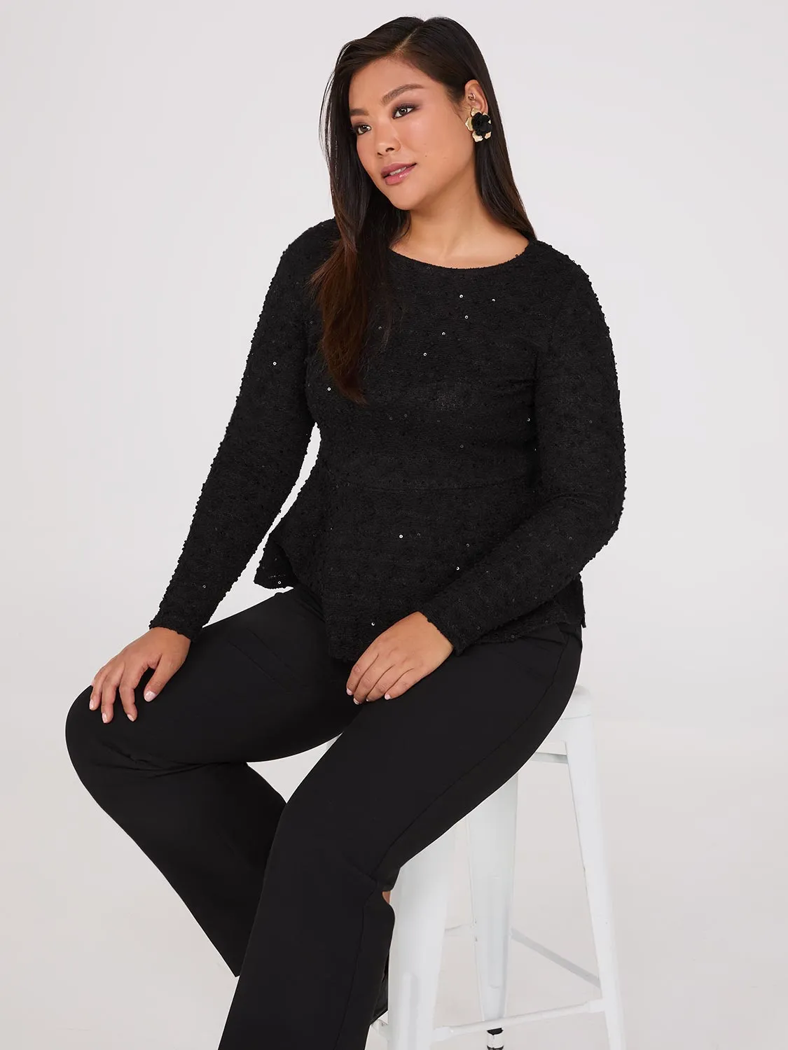 Sequin Boucle Peplum Top
