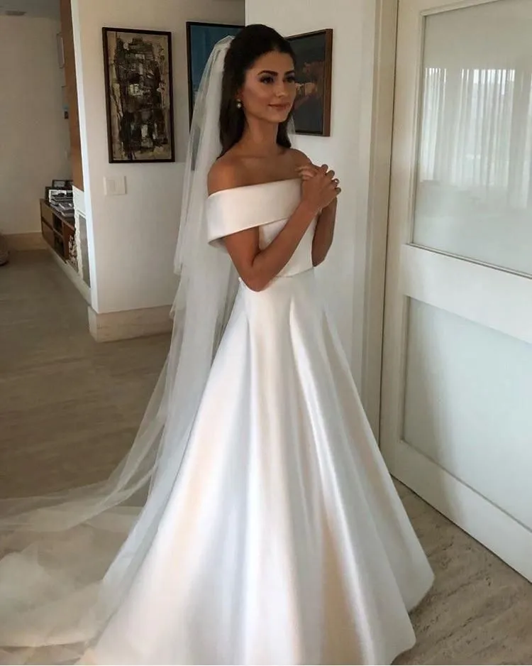 Sexy Satin Off Shoulder A Line Wedding Dress