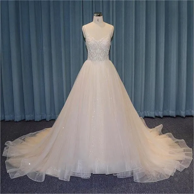 Shiny Luxury Wedding Dress with Spaghetti Straps