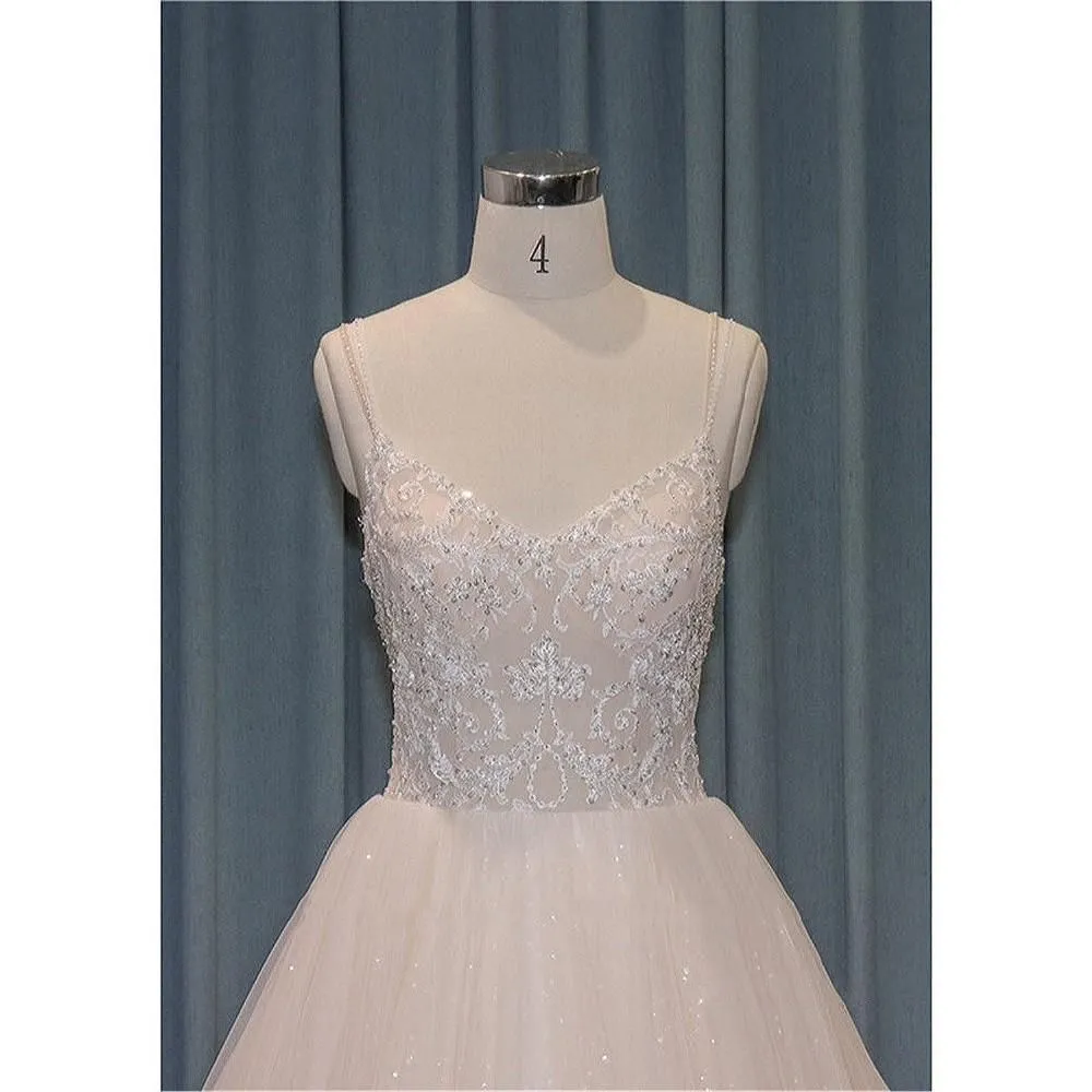 Shiny Luxury Wedding Dress with Spaghetti Straps
