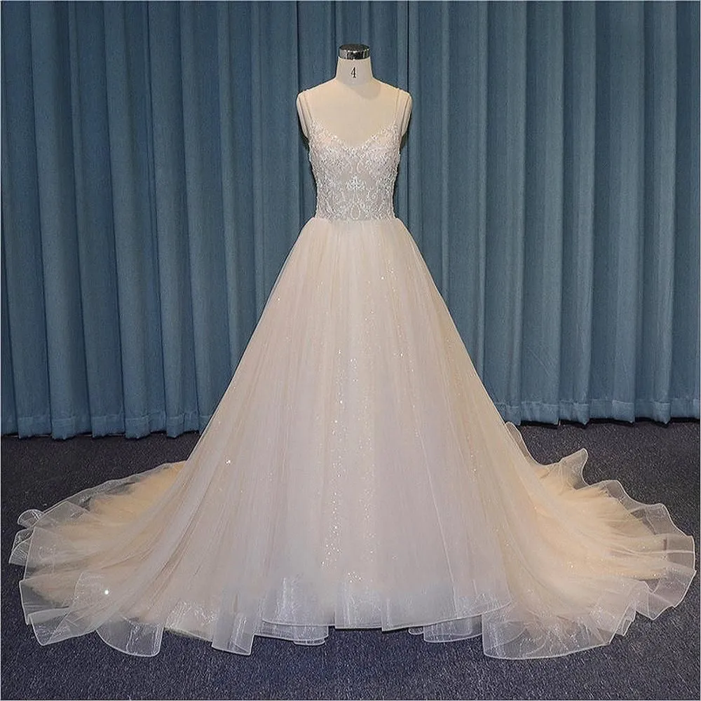 Shiny Luxury Wedding Dress with Spaghetti Straps
