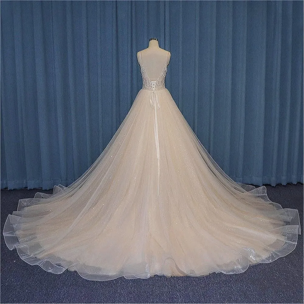 Shiny Luxury Wedding Dress with Spaghetti Straps