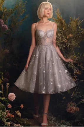 Silver Constellation Corset Tulle A-Line Cocktail