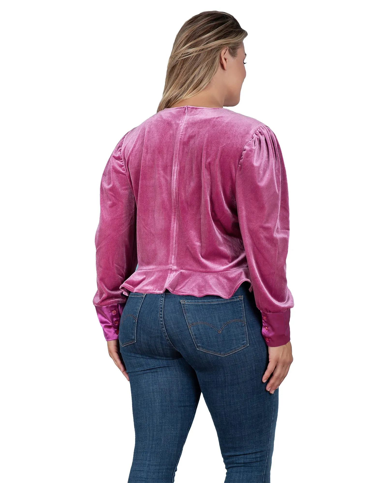 Stretch Velvet Peplum Top | Rose