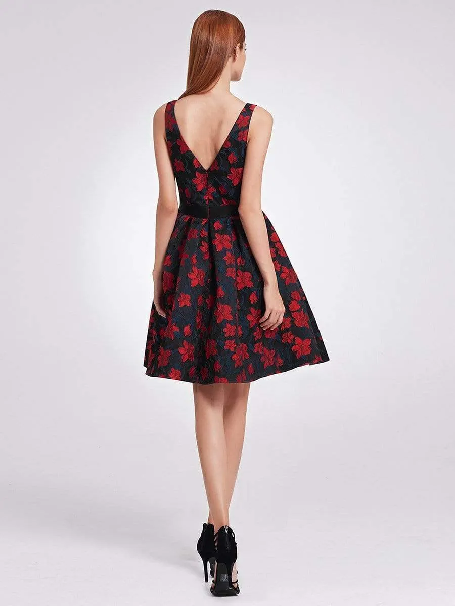 V Neck Fit and Flare Party Dress