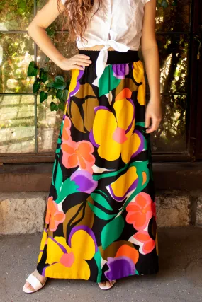 Vintage 1970s Big Bold Floral Print Maxi Skirt - SM/MD
