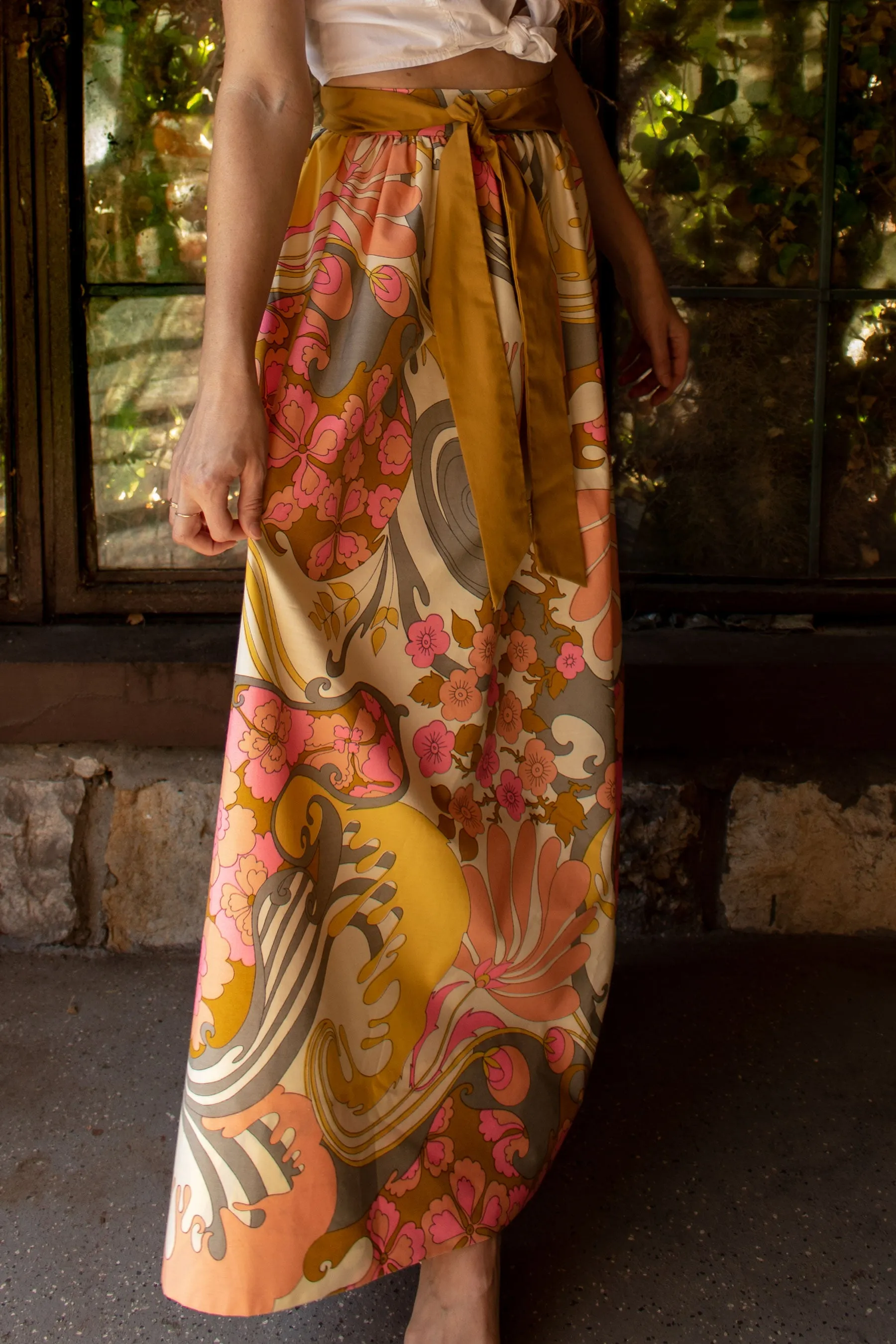 Vintage 1970s Psychedelic Floral Skirt - Small