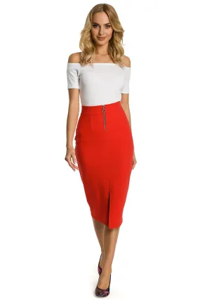Women's Solid Red Classic Front Split Pencil Skirt
