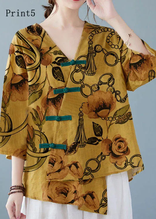 Yellow Button Shirt Tops Asymmetrical Half Sleeve